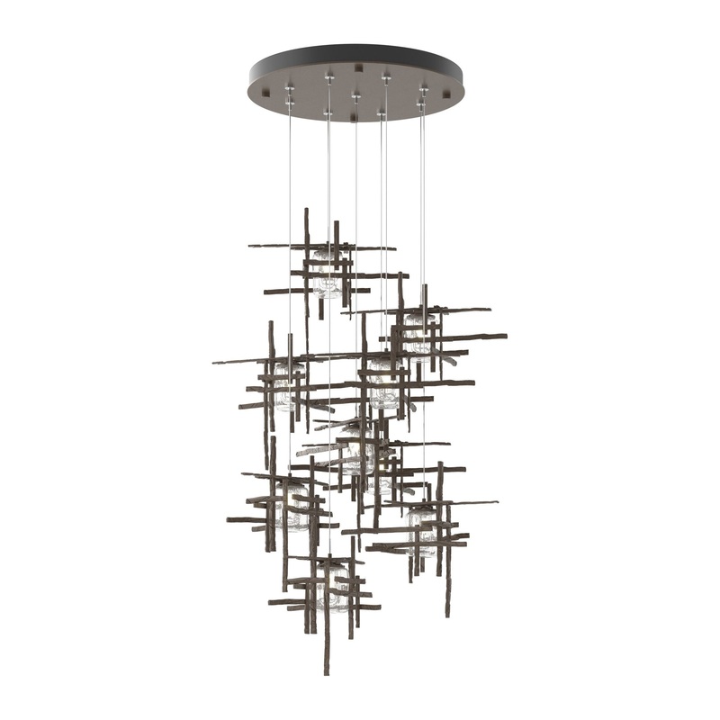 Tura 9-Light Seeded Glass Pendant Bronze