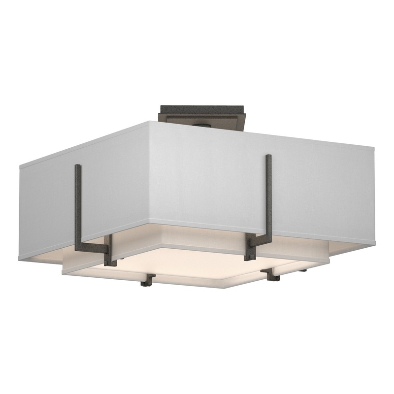 Exos Square Small Double Shade Semi-Flush Natural Iron Natural Anna Inner Shade & Natural Anna Outer Shade