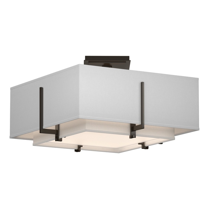 Exos Square Small Double Shade Semi-Flush Oil Rubbed Bronze Natural Anna Inner Shade & Natural Anna Outer Shade