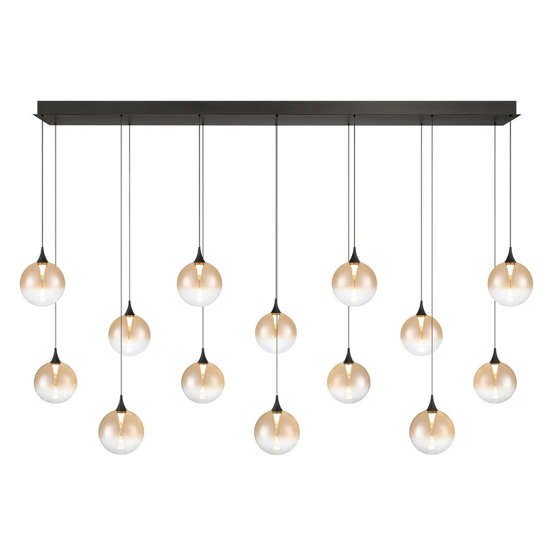 Iissa 14-Light 72″ Chandelier Black Amber Glass