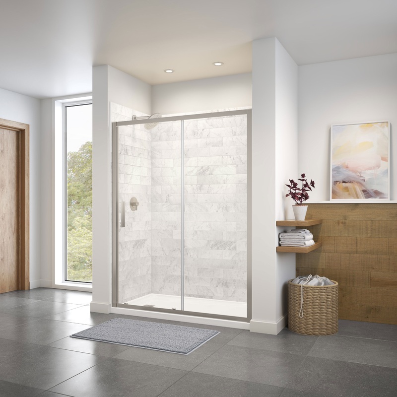 MAAX 135244-900-305-000 Connect 57-58  x 72 in. 6mm Sliding Shower Door for Alcove Installation with Clear glass in Brushed Nickel