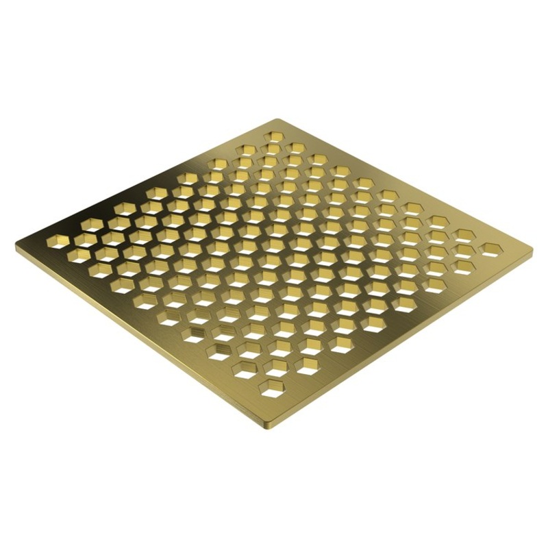 Shower Drain Tub and Shower Square Honeycomb 6 Inch Satin Brass PVD Brass for Drain Throat 277-02 6 Inch