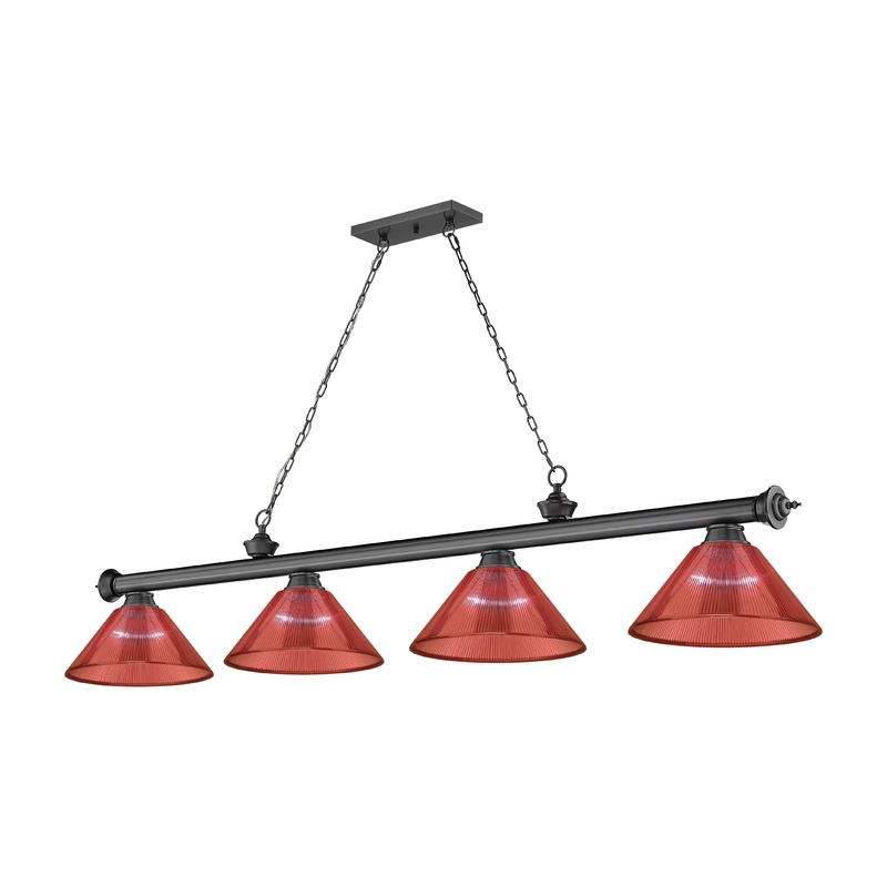 Cordon 4-Light Billiard Bronze Plate Cone Burgundy Acrylic