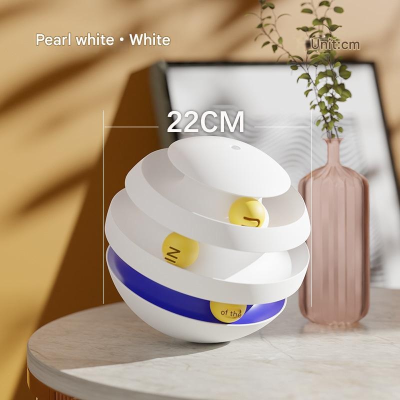 Pearl White Interactive Cat Scratching Ball Toy – Multi-layer Track with Rolling Ball