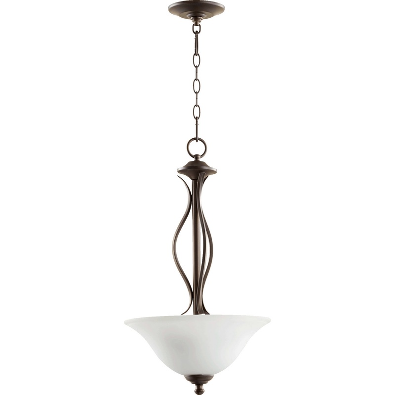 Three Light Pendant from the Spencer Collection in Oiled Bronze w/ Satin Opal Finish by Quorum