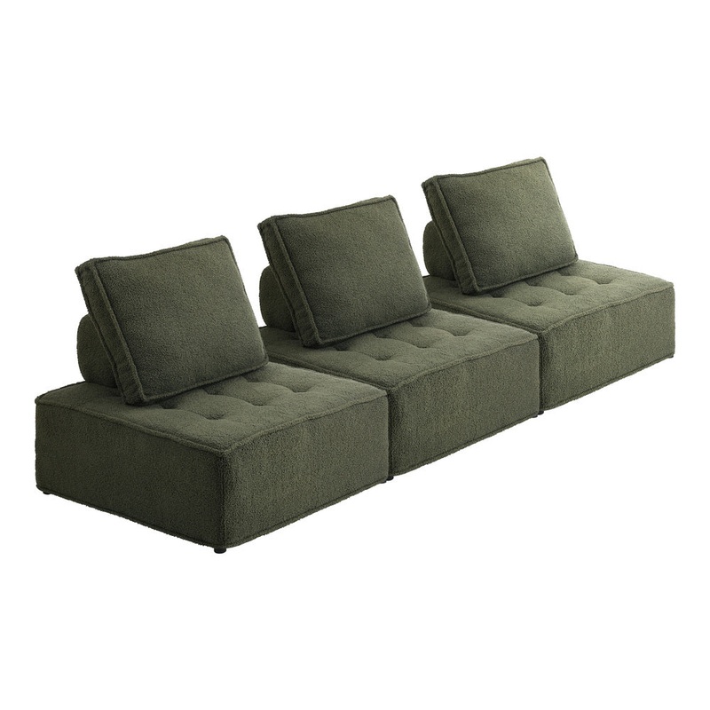 3PCS Modular Sofa Lounge Chair Armless Sherpa Green