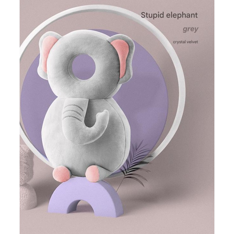 Adorable Baby Head Protector Backpack Cushion – Anti-Fall Toddler Safety Pad with Adjustable Straps(Gray Elephant)