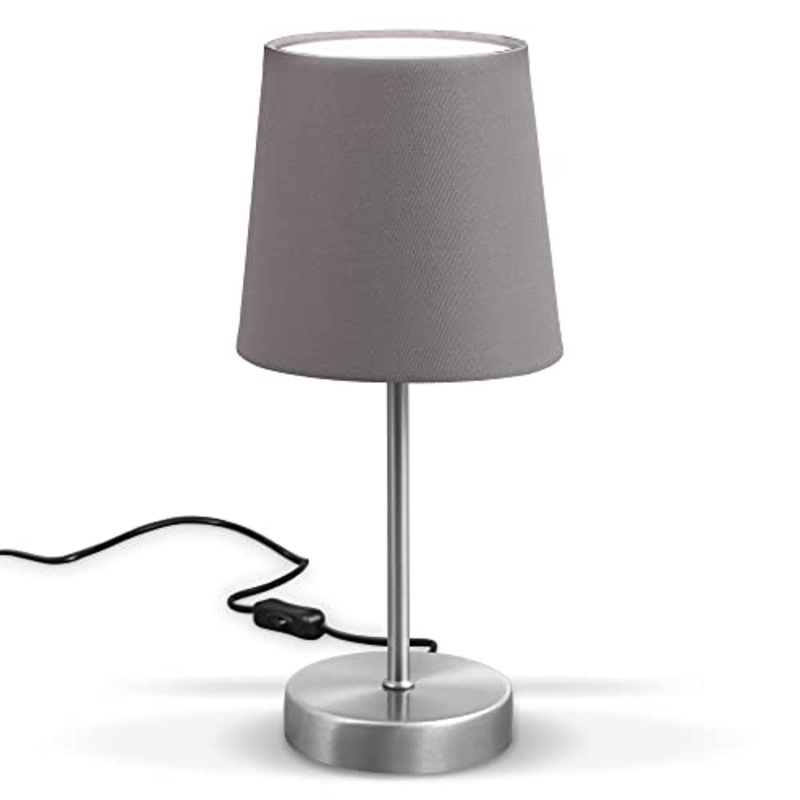 B.K.Licht Lampada da comodino, Lampada da tavolo con paralume in tessuto grigio, adatta per lampadina E14 non inclusa max 25W, altezza 30.8cm, abat-jour per camera con interruttore sul filo, IP20