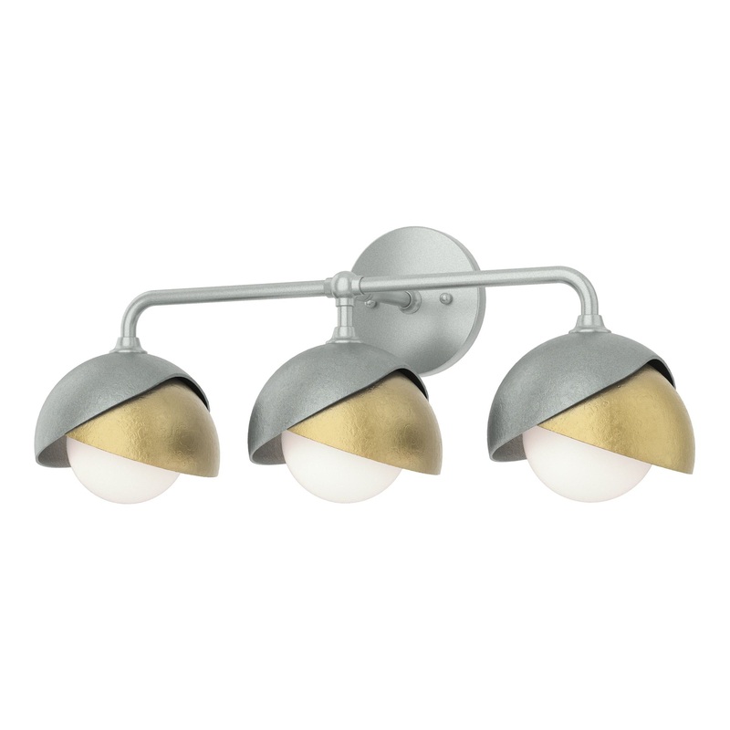 Brooklyn 3-Light Double Shade Bath Sconce Vintage Platinum Modern Brass
