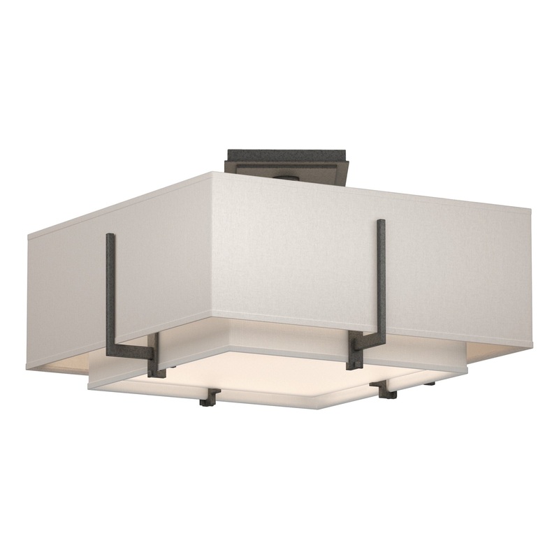 Exos Square Small Double Shade Semi-Flush Natural Iron Natural Anna Inner Shade & Flax Outer Shade