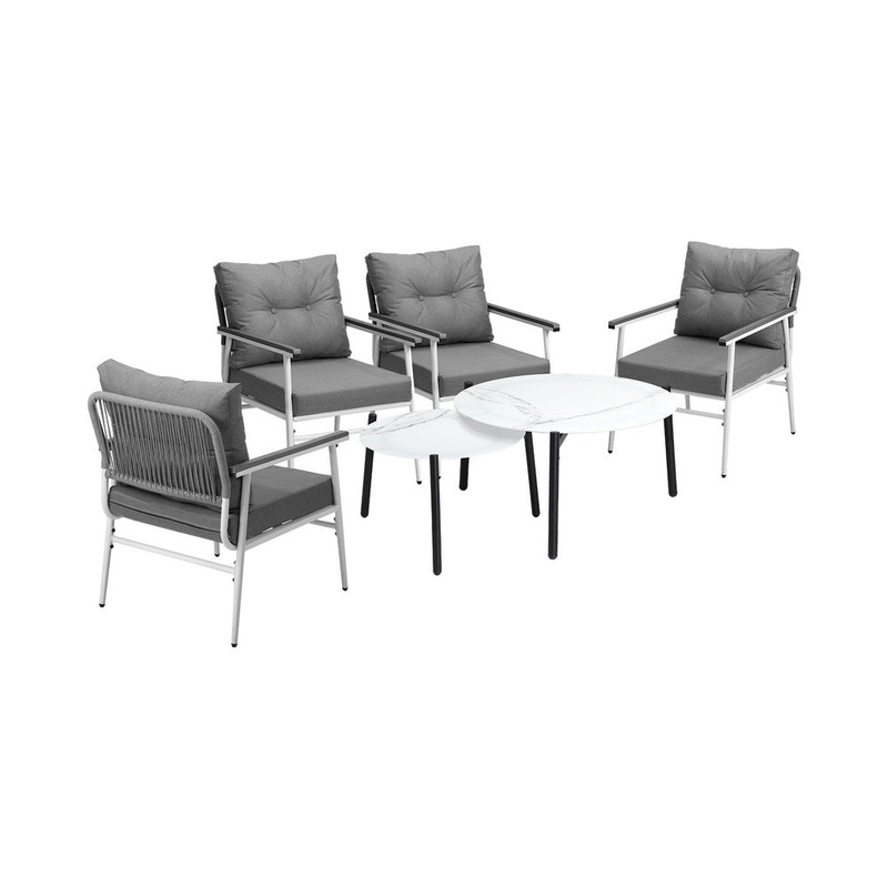 Livsip 6 Piece Outdoor Patio Set White Table Set White Armchairs