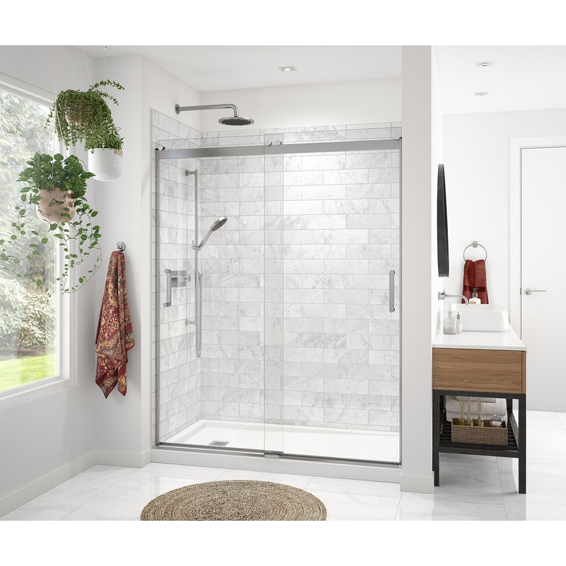 MAAX 136691-900-084-000 Revelation Round 56-59 in. x 70 -73 in. 6 mm Bypass Shower Door for Alcove Installation with Clear glass in Chrome