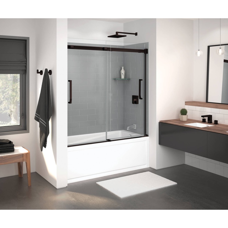 MAAX 138760-900-173-000 Inverto 56-59 x 55 -59 in. 8mm Bypass Tub Door for Alcove Installation with Clear glass in Dark Bronze