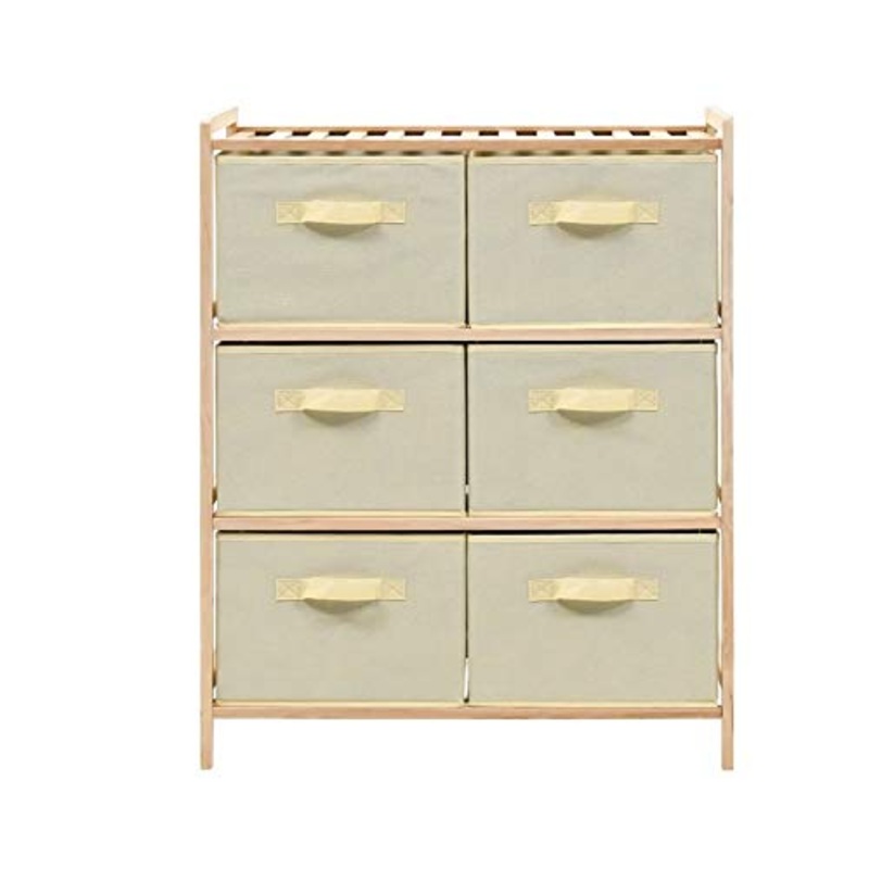 Pissente Credenza Bassa Soggiorno,Rack di stoccaggio con 6 cesti in Tessuto Mobile Contenitore Soggiorno Basso Carica 6 x 2kg Mobile Contenitore Decape Beige Cedro 59 x 28 x 75 cm