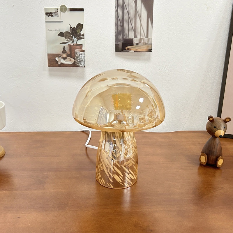 Yellow Charming Retro Glass Mushroom Table Lamp – Vintage Nordic Style Bedside Light