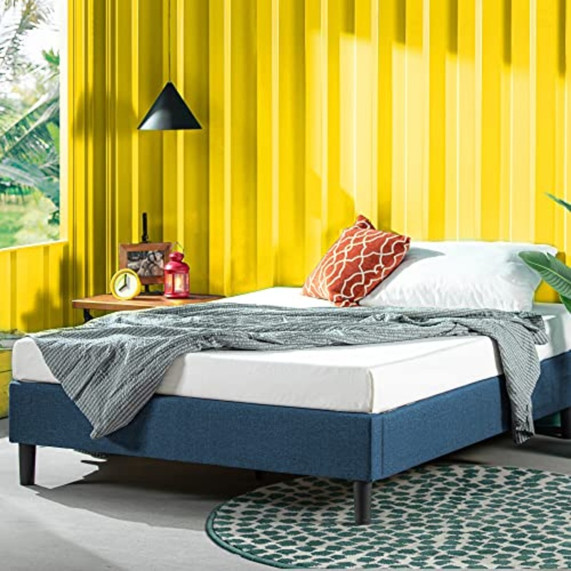 ZINUS Curtis 35 cm Telaio del letto a piattaforma imbottito | Base per materasso | Supporto per doghe in legno | Facile da montare | 140 x 190 cm | Blu Navy