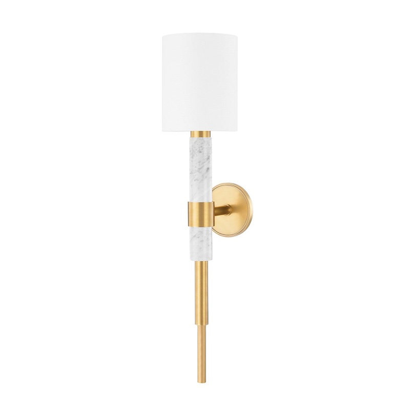 Corbett Lighting 396-01-VB/WM Solstice One Light Wall Sconce Vintage Brass & White Marble