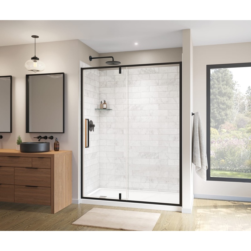MAAX 135326-900-285-000 Uptown 57-59 x 76 in. 8 mm Pivot Shower Door for Alcove Installation with Clear glass in Matte Black & Wood