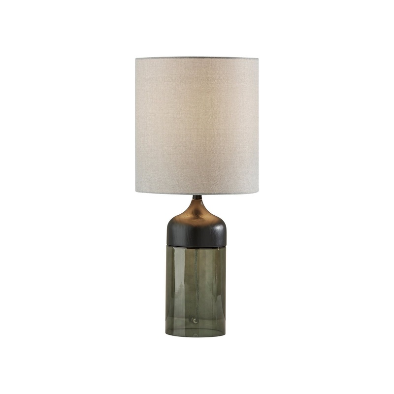 Marina Tall Table Lamp Black Rubberwood with Smoked Glass