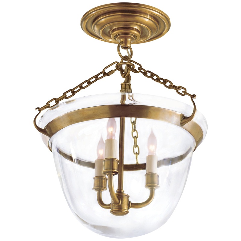Three Light Semi-Flush Mount from the Country Bell Jar Collection in Antique-Burnished Brass Finish by Visual Comfort Signature