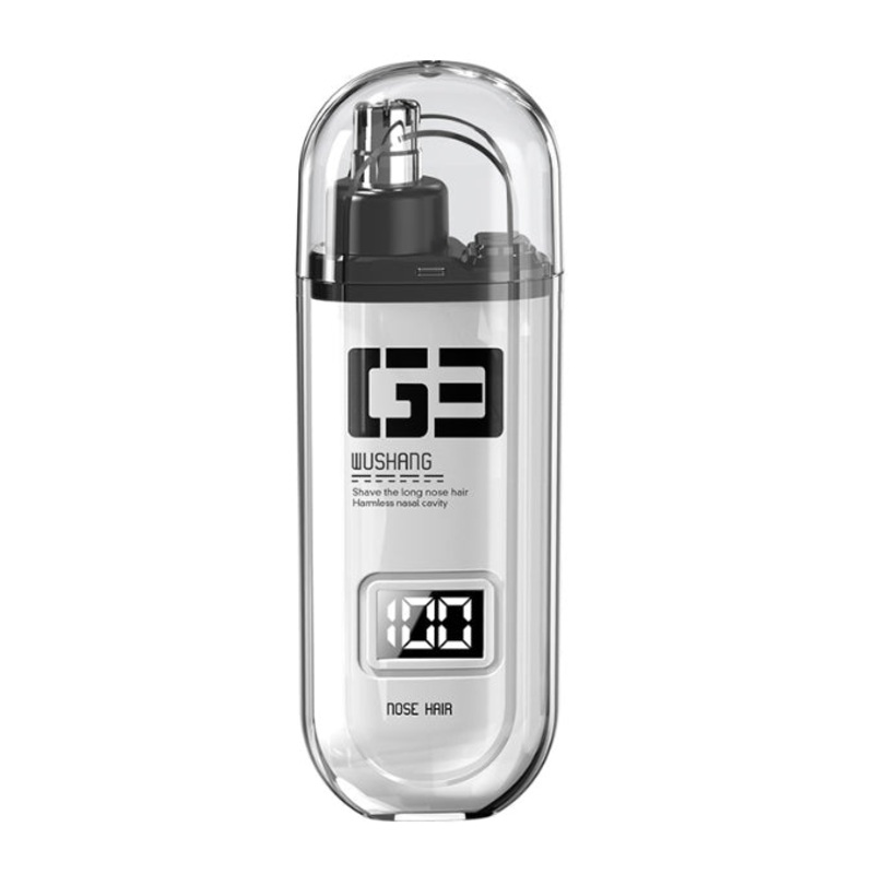 White Painless Electric Nose & Ear Hair Trimmer – USB-C Rechargeable Grooming Tool with LED Battery Display for Men and Women