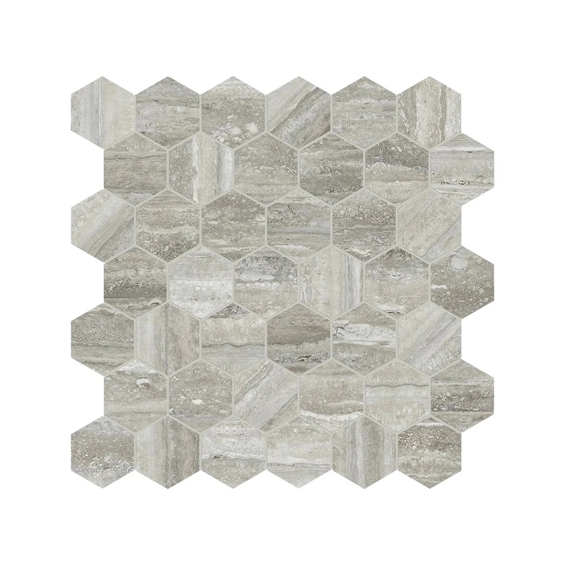 La Marca 2 Inch Hexagon Travertino Polished Porcelain Mosaics. 1 Sheet = .96 Sq. Ft. Instrata 2″