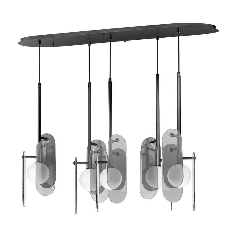 Megalith 5-Light LED Pendant Gunmetal Mirror Smoke Glass