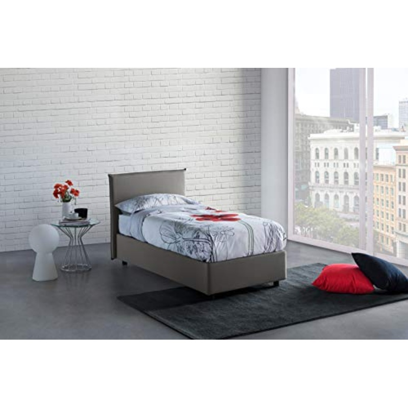 Talamo Italia Letto contenitore Singolo Anna, Made in Italy, Letto con rivestimento in tessuto, Apertura laterale, con materasso cm 80×190 incluso, Tortora