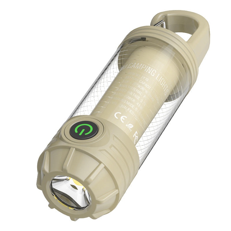 Tri-Color Portable Camping Lantern & Flashlight – Rechargeable, 360Ambient Light & Hook Design(Khaki)