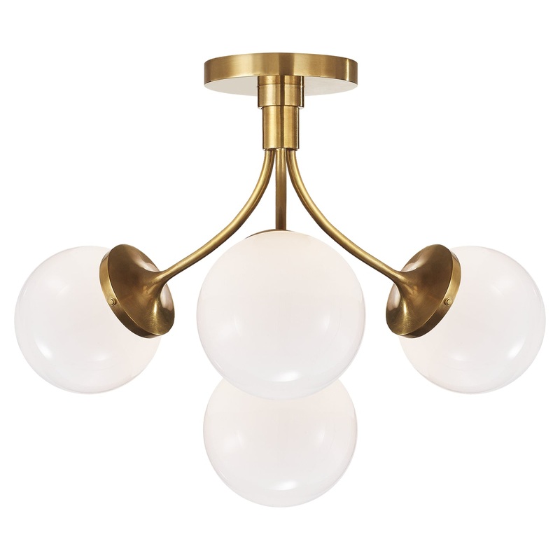 Four Light Semi Flush Mount from the Prescott Collection in Soft Brass Finish by Visual Comfort Signature