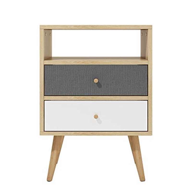 HAIZHEN 70CM-Big Comodino Unit di archiviazione Nordic End 2 cassetti con ripiano/Gambe in legno massello