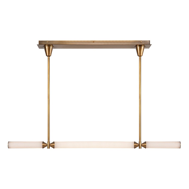 LED Linear Pendant from the Edwin Collection in Vintage Brass/Frosted Ribbed Glass Finish by Alora