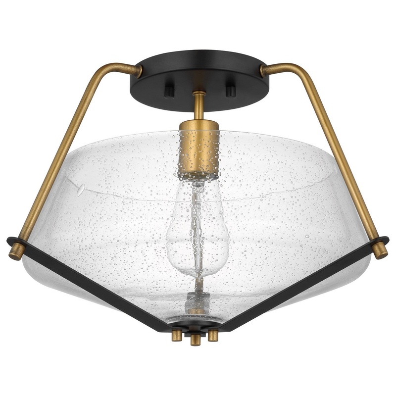 One Light Semi Flush Mount from the Starlight Collection in Matte Black/Natural Brass Finish by Nuvo Lighting