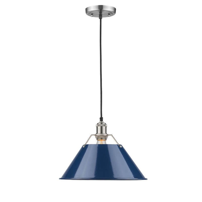 Orwell PW 1 Light Pendant – 14″ in Pewter with Navy Blue Shade