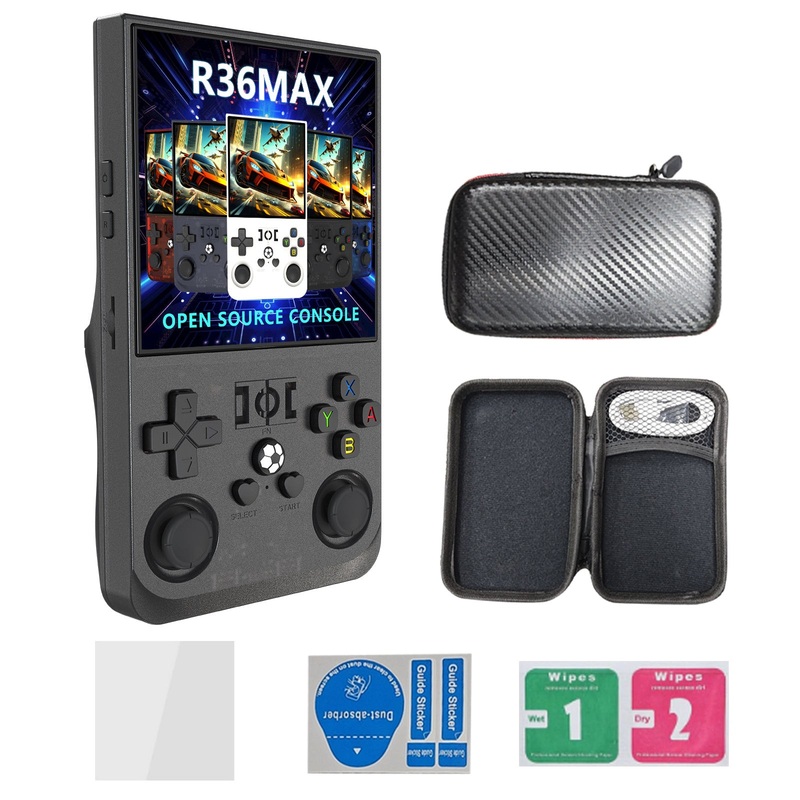 R36MAX Handheld Retro Game Console – 4.0 IPS Screen Open Source Linux 4000mAh Battery 30+ Emulators(black)”