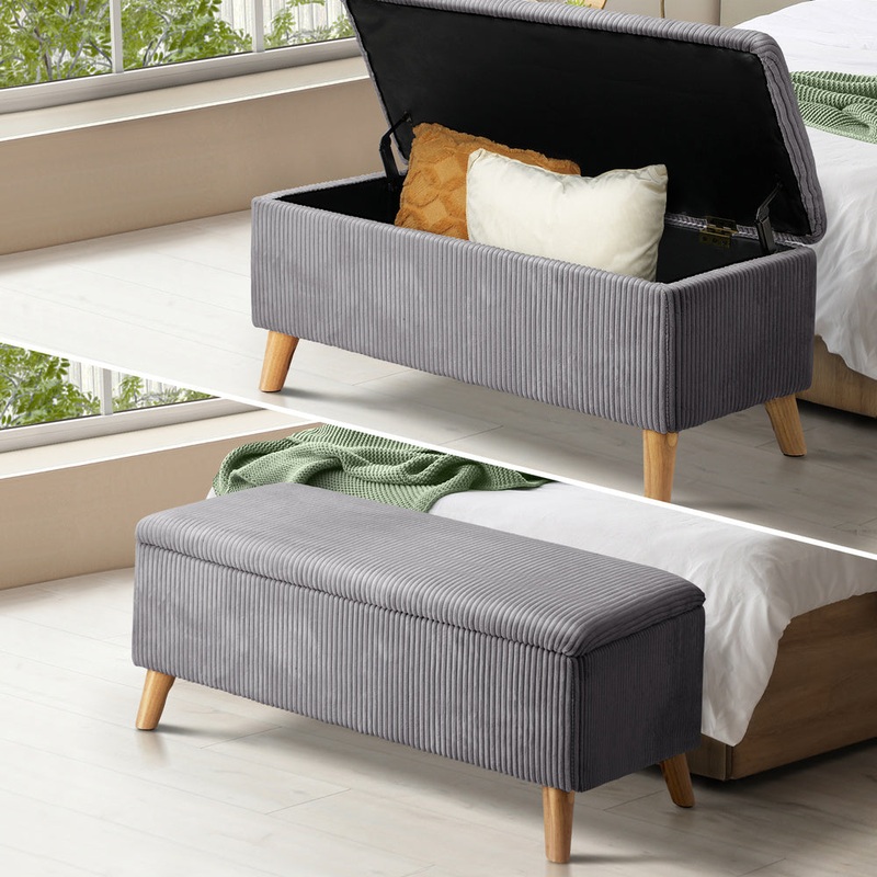 Storage Ottoman Blanket Box LARGE Polyester Grey
