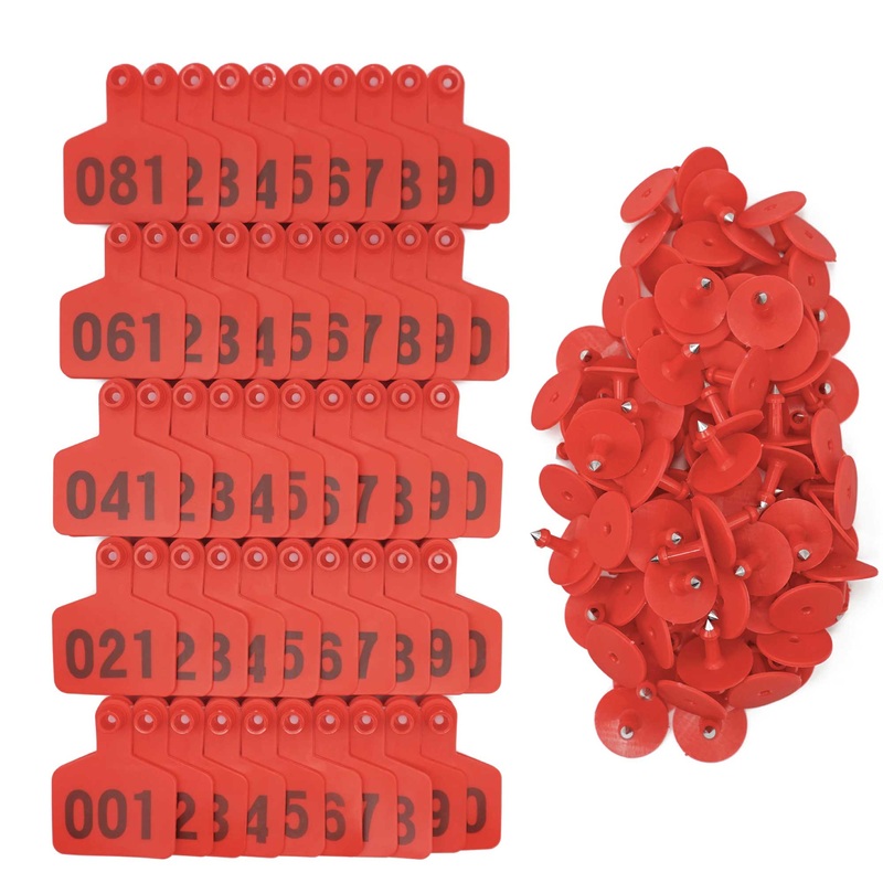 1-100 Cattle Number Ear Tag 6x7cm Set – Medium Red Sheep Livestock Label