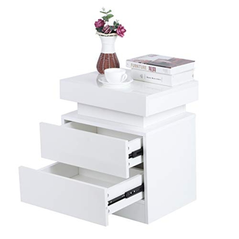 HYM Comodino A LED Coloful LED Bedsideside-Table Grande capacit Armadio con 2 Cassetti per Camera da Letto
