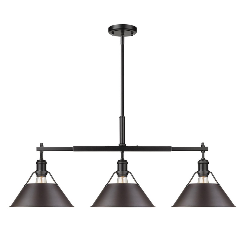 Three Light Linear Pendant from the Orwell Collection in Matte Black Finish by Golden
