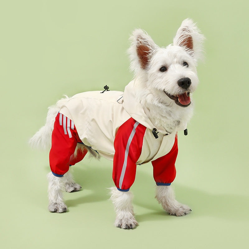 Colorblock (Beige red) Dog Raincoat – Waterproof with Hood and Reflective Strips (Size M)
