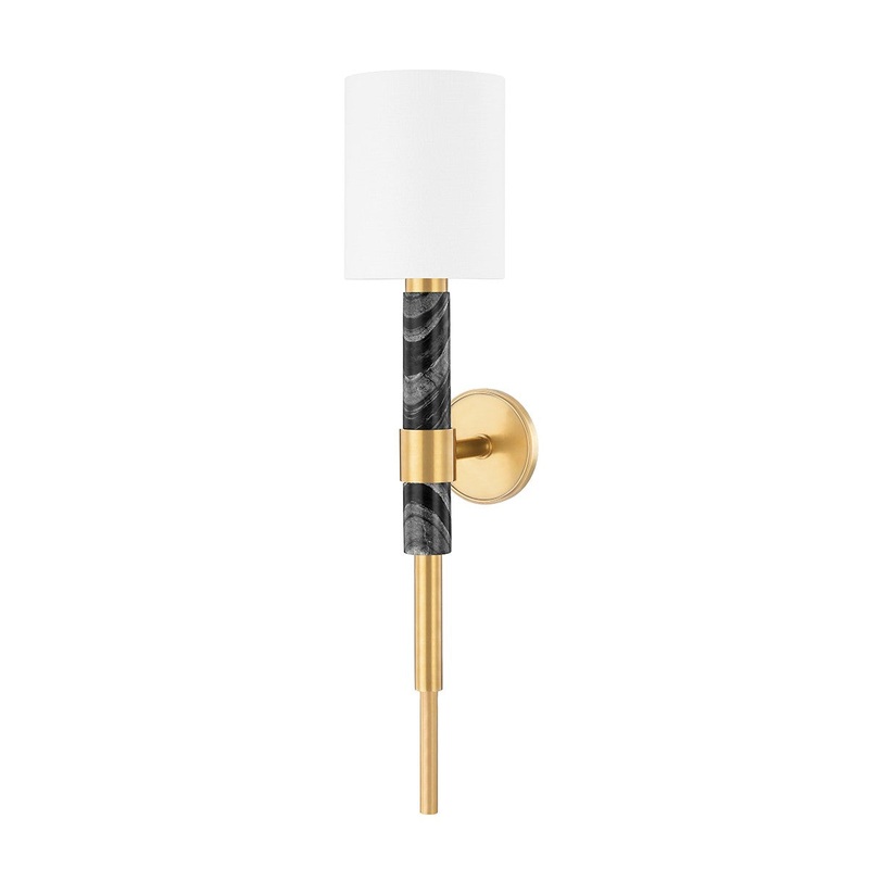 Corbett Lighting 396-01-VB/BM Solstice One Light Wall Sconce Vintage Brass & Black Marble