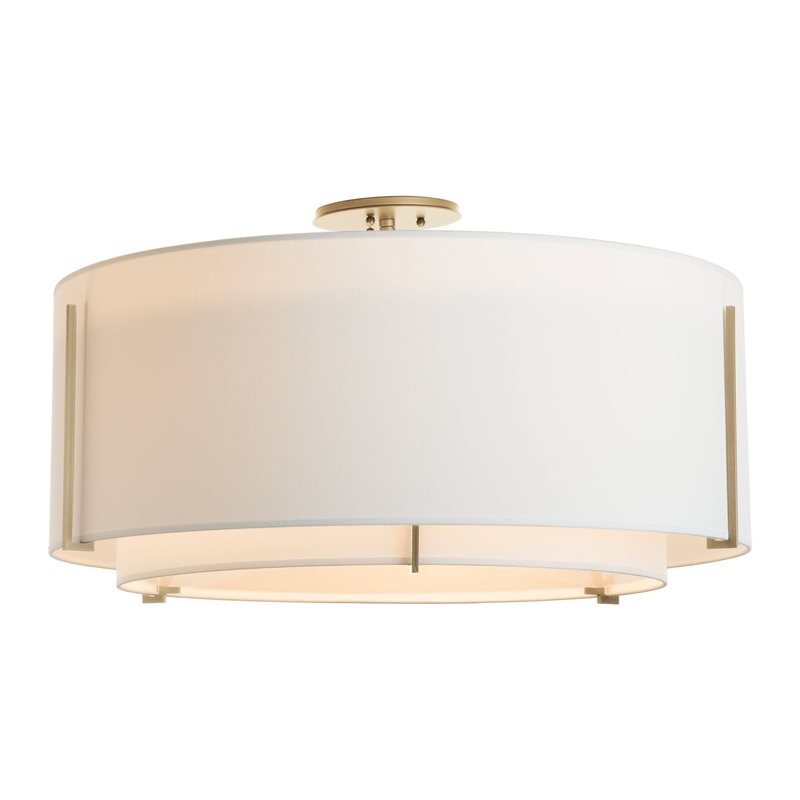 Exos Large Double Shade Semi-Flush Soft Gold Natural Anna Inner Shade & Natural Anna Outer Shade