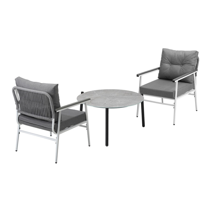 Livsip 3PC Outdoor Patio Set 70cm Table Grey and White Armchairs