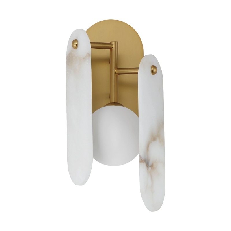 Megalith LED Wall Sconce Natural Aged Brass White Alabaster