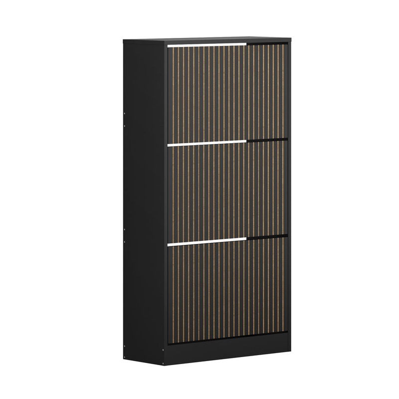 Oikiture Shoe Rack Storage Cabinet 3 Compartments Black