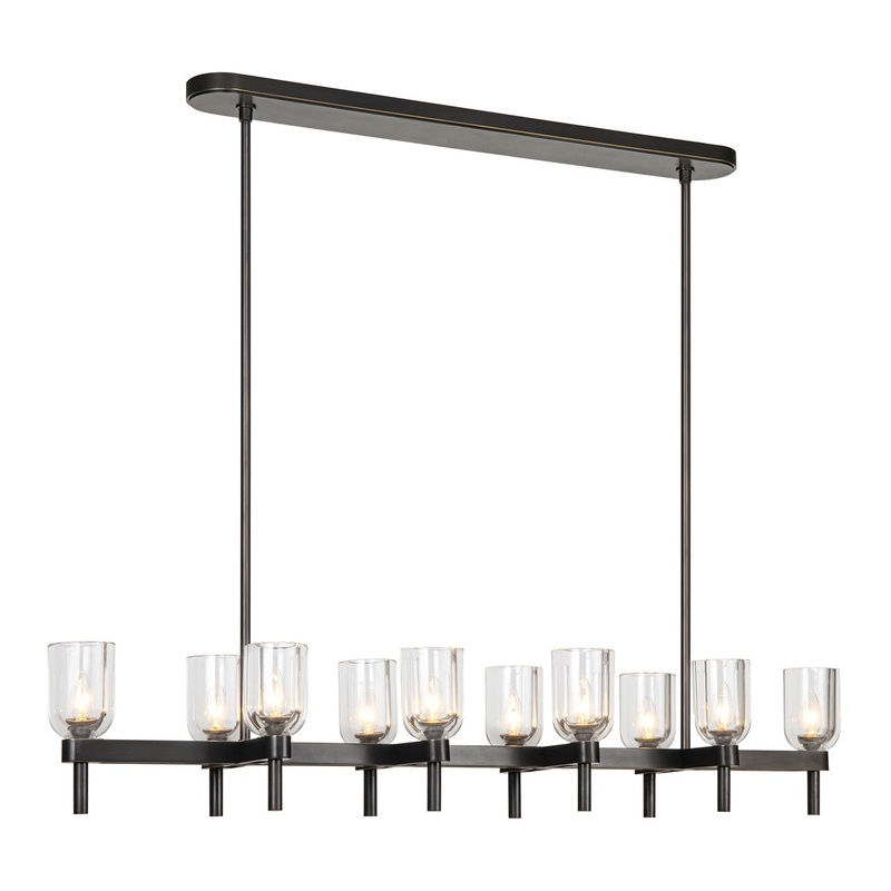 Ten Light Linear Pendant from the Lucian Collection in Urban Bronze/Clear Crystal Finish by Alora