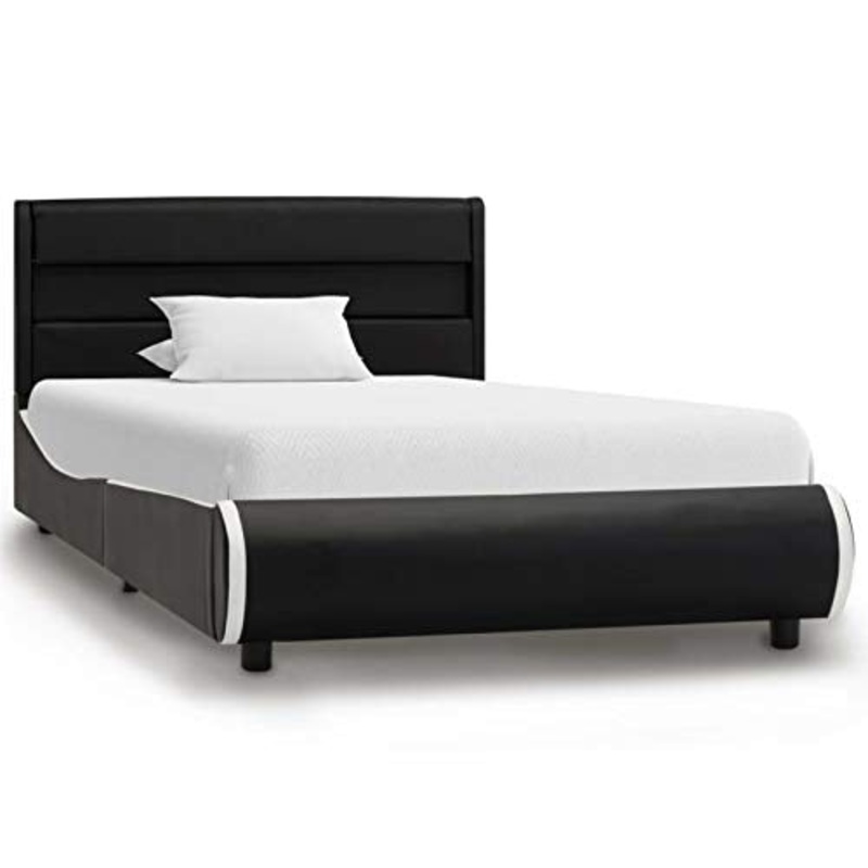 Tidyard Struttura Letto Singolo in Similpelle Nera con Luce LED e Doghe 100×200 cm,Telaio Letto Giroletto Singolo in Ecopelle 100×200 cm,Letto con Luce LED 100×200 cm
