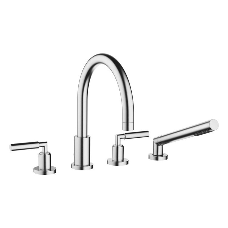 Tub Filler TARA Mixer for Deck Mount with Handshower 2 Lever ADA Brushed Chrome