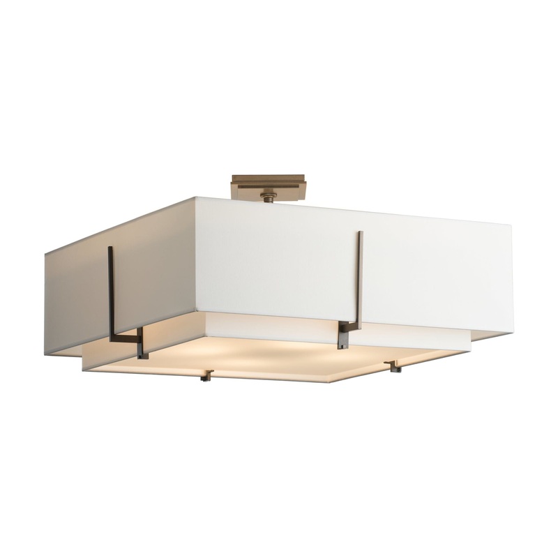 Exos Square Large Double Shade Semi-Flush Dark Smoke Natural Anna Inner Shade & Natural Anna Outer Shade