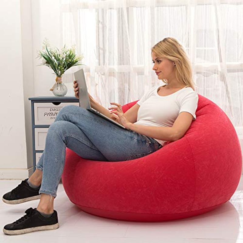 LONEEDY – Poltrona gonfiabile per bambini, per interni ed esterni, in morbido tessuto di peluche, per adulti e bambini, colore: Rosso sferico